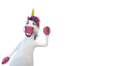 Unicorn Greets From Around The Corner on White Background
