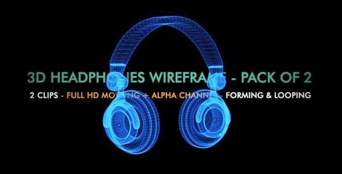 3D Wireframe Headphones Forming and Looping Animation