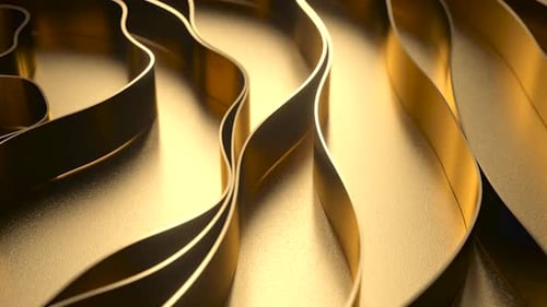 Abstract Golden Wavy Ribbons Dynamic Motion Background