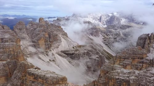 Aerial view on the Dolomites Alps ,Tre cime di Lavaredo, Italy