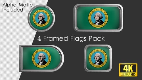 Washington State Seal Flag Icons Animated in Metallic Frames