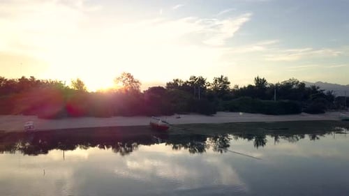 Beautiful Aerial Landscape of Oceanwith Tropical Island on Sunset