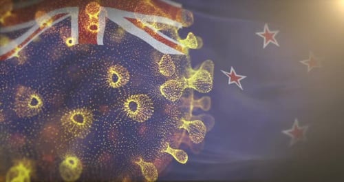 New Zealand Flag With Corona Virus Bacteria