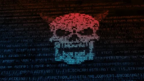 Digital Skull Made Of Hacking Binary Code Animation