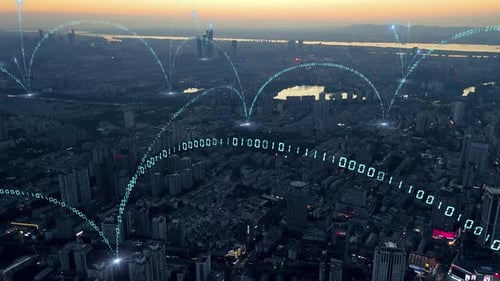 smart Connected city skyline. Futuristic network concept, city Technology.