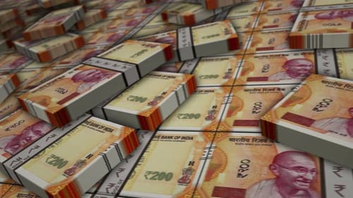 Indian rupee money banknote pack loop animation