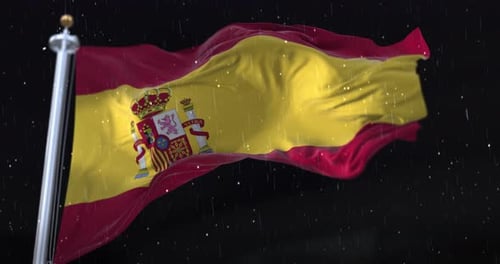 Spain Flag Waving in Rain Realistic Animation