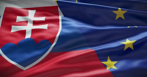 Waving Flags of Slovakia and European Union Animated Loop