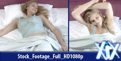 Blonde Woman Waking and Stretching in Bed