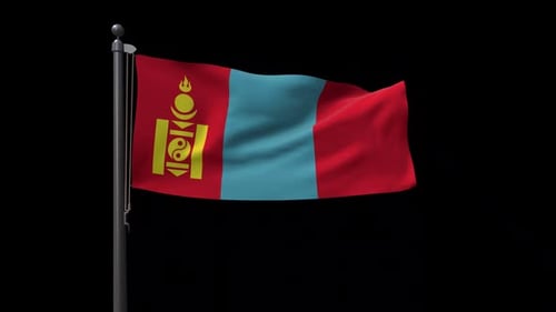 Mongolian Flag Waving on Alpha Channel Seamless Loop Animation