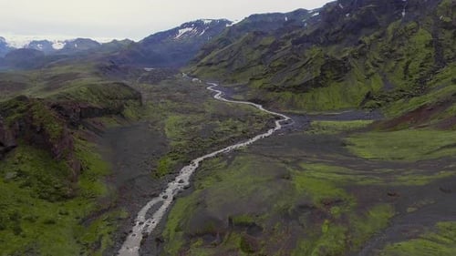 The Landscape of Thorsmork in Highland of Iceland From Drone Aerial View