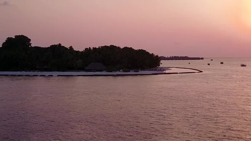 Aerial drone landscape of tourist beach journey by blue ocean with sand background