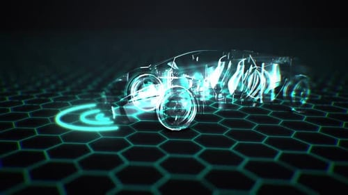 Futuristischer automatisierter Supersportwagen und künstliche Intelligenz (KI) - mit chromatischer Aberration