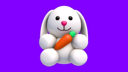 Cute 3D White Bunny with Carrot Rotating on Alpha Channel