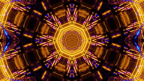 Flying in a tunnel with flashing yellow fluorescent lights. Kaleidoscope Infinitely looped animation