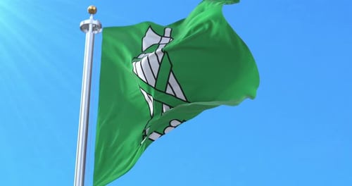 Green Medical Flag with Caduceus Waving Realistic Loop
