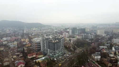 Aerial View of the Drone Flying of the Old City of Lviv Ukraine