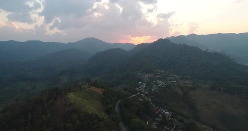 Remote Village in Mountains at Golden Sunrise