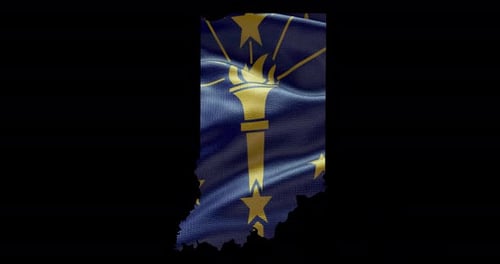Indiana State Map Flag Waving with Alpha Channel