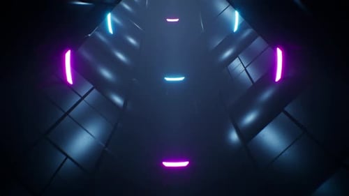 Neon Tunnel Inside Space Ship Loop 4K