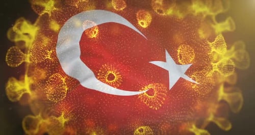 Turkish Flag With Corona Virus Bacteria Centered