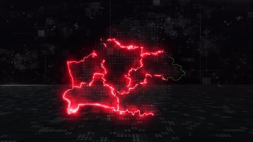 Digital Map Outline Reveal with Electric Neon Glow