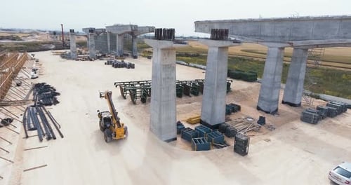 Aerial footage of a large scale highway construction project