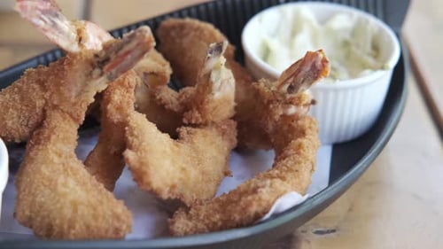 Tasty Fried King Prawn in a Plate on Table