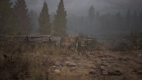 An Old Wood Fence with a Country Field Behind It