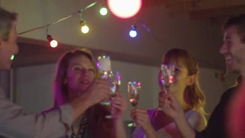 Friends Toasting Champagne at an Indoor Party