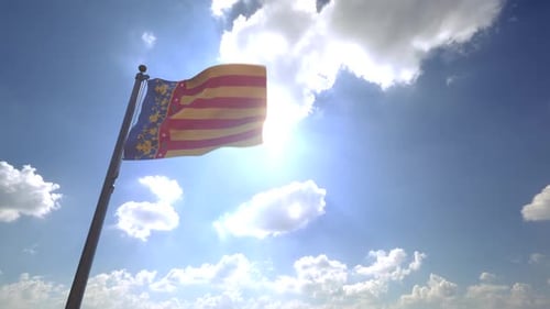 Valencia Flag on a Flagpole V4