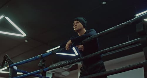 Professional Coach is Watching Fight on Ring in Sporty Club Portrait of Sportsman Prores