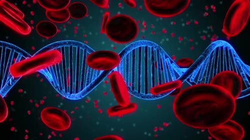 Animated Medical Background with DNA Helix and Red Blood Cells
