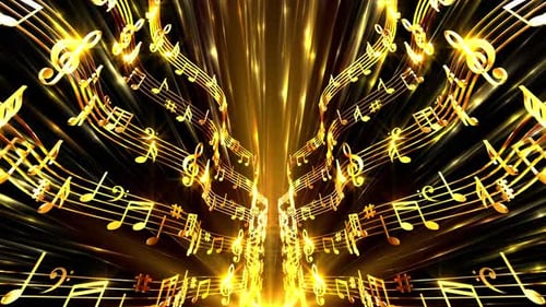Shining Golden Music Notes Tunnel Loop Background