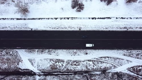 interurban two-lane highway. country road. view from above. winter landscape