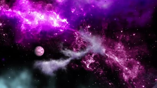 Dynamic Space Nebula with Glowing Stars and Planet Background