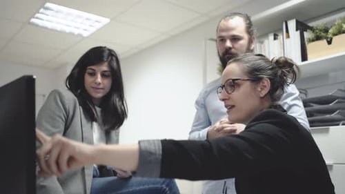 Team Collaborating on a Computer in the Office