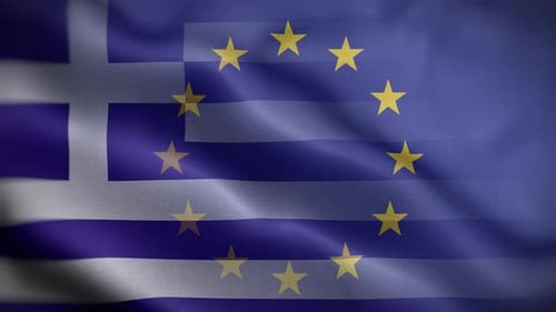 Waving Greek and European Union Flags Overlay Loop