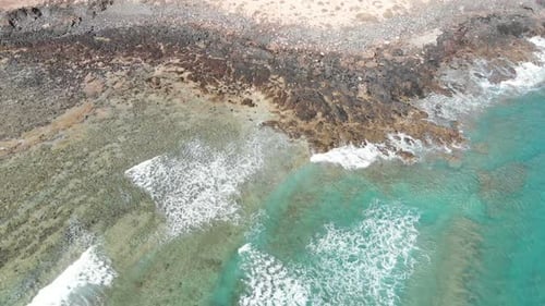 Drone flying over the sea of Lobos Island -Fuerteventura - Canary Islands