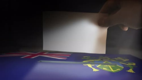 Pitcairn Islands Ballot Box: Hand Casting Vote in Election