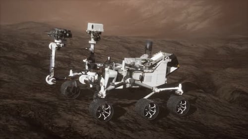 3D Animation of Futuristic Mars Rover Exploring Red Planet
