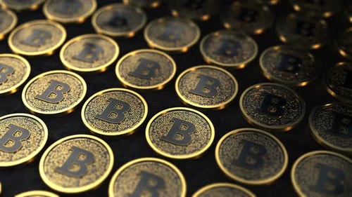 Golden Cryptocurrency B Coins Digital Finance Loop Background
