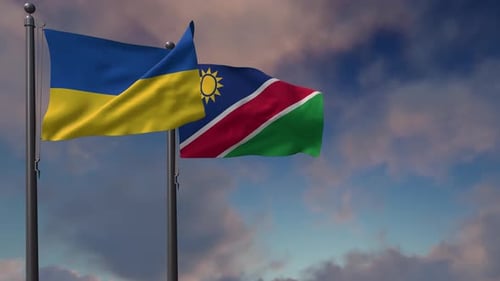 Namibia-Flagge weht zusammen mit der Nationalflagge der Ukraine - 4K