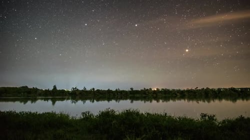 Starry Night Sky Stars over Calm Lake in New Zealand