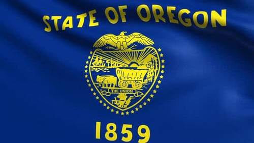 Realistic Waving Flag of Oregon State with Emblem