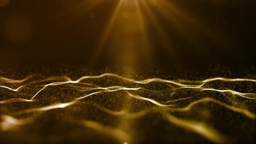 Elegant Golden Particle Waves and Light Rays Background