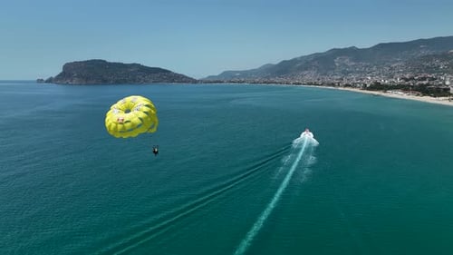 Parasailing aerial view Turkey Alanya 4 K