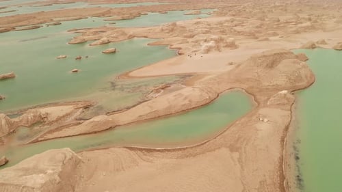 Desert Landscape with Turquoise Lagoons Aerial View
