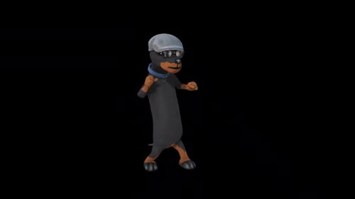 Animated 3D Dog Character Dancing in Sunglasses and Flat Cap