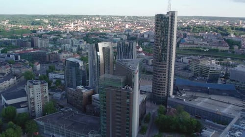 Aerial View of Modern Cityscape Skyscrapers on Sunny Day